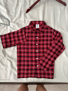 Lands' End Red and Black Plaid Button-Down Shirt